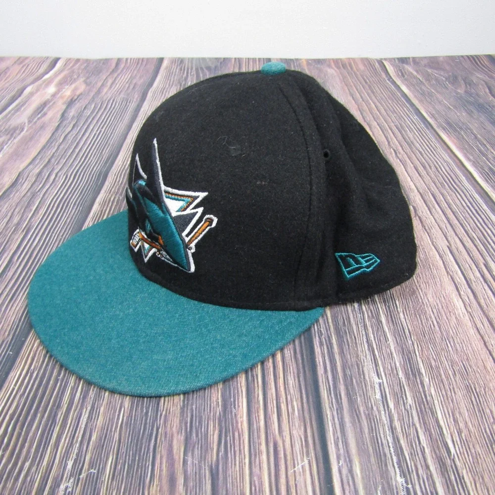 New‎ Era Hat Men 7 1/8 Black Teal San Jose Sharks 59FIFTY Fitted NHL Wool Cap